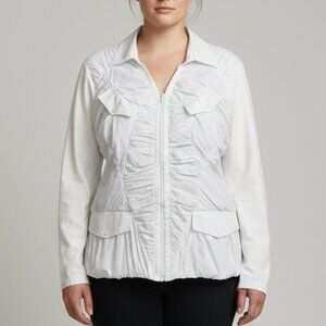 White Zip Front Jacket Dressy Lightweight Ruched XL
